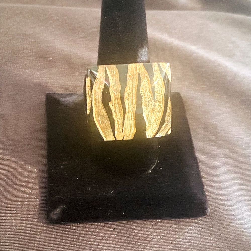 Black and Gold Acrylic 24k foil encrusted ring size 10